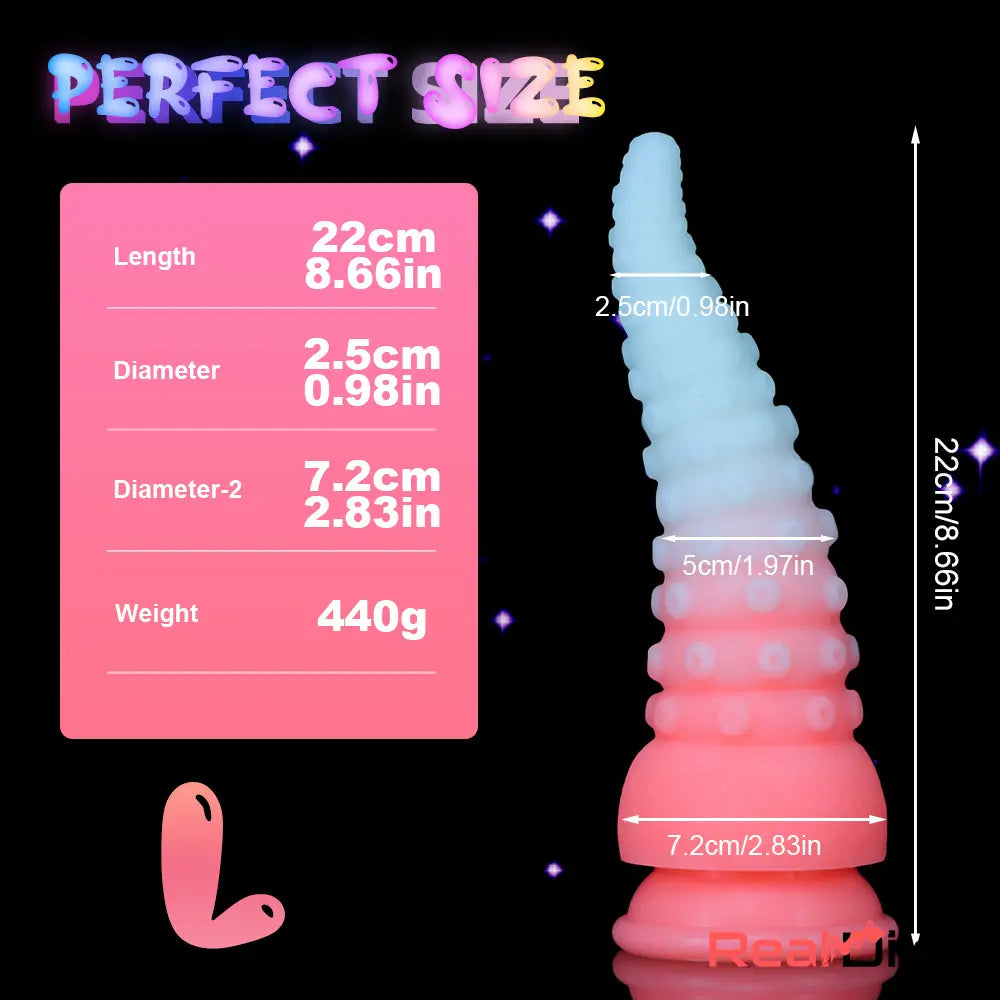 6.42in 7.48in 8.66in Fluorescent Octopus Tentacle Soft Dildo Female Sex Toy - Real Dildo