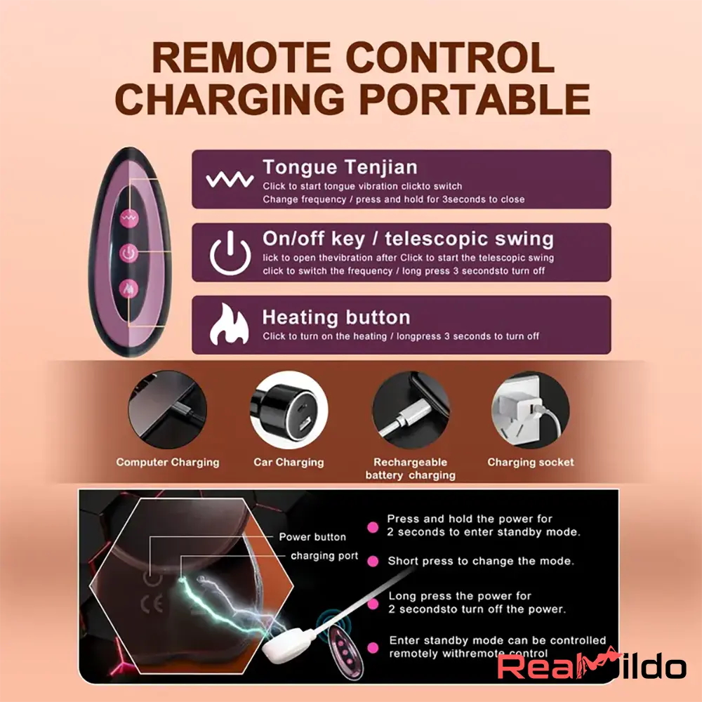 8.7in Soft Big Silicone Thrusting Rotating Heating Remote Penis Auto Dildo Real Dildo