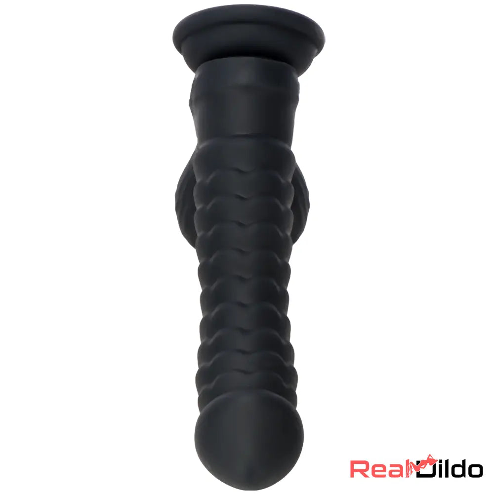 8.07in Big Black Weird Double Layer Silicone Soft Scale Caterpillar Dildo Real Dildo