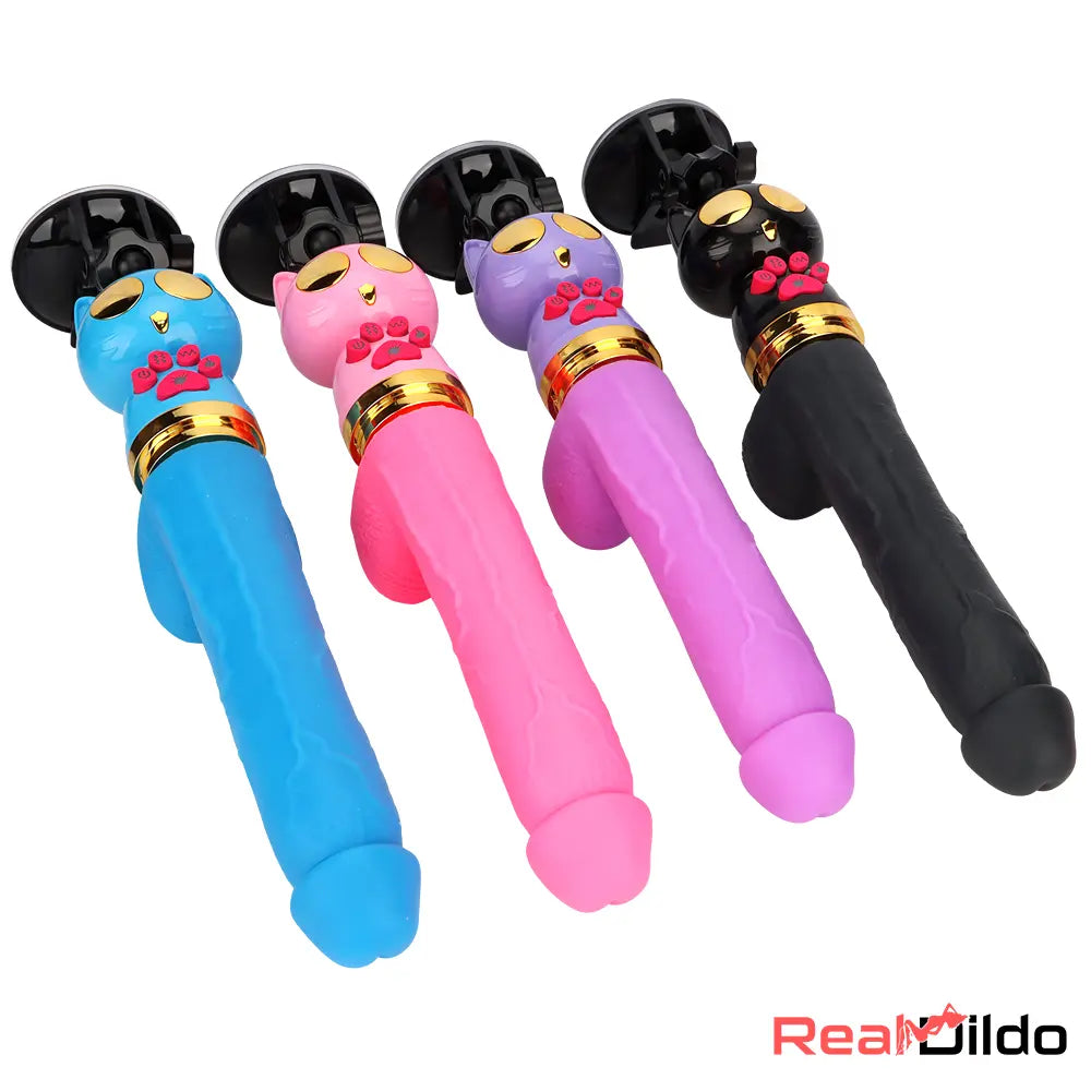 7.87in Cat Warming Thrusting Vibrating Remote Gun Sex Dildo Machine - Real Dildo