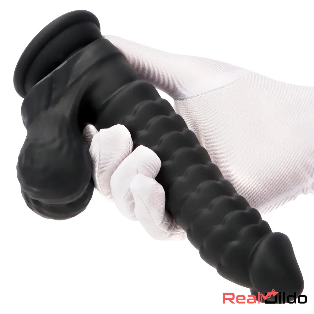 8.07in Big Black Weird Double Layer Silicone Soft Scale Caterpillar Dildo Real Dildo