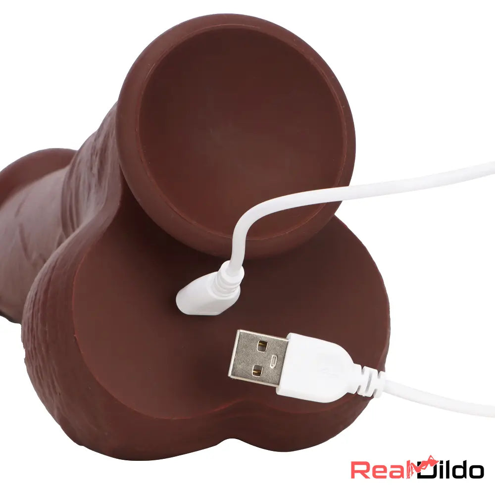 8.85in 3in1 Intelligent Heating Thrusting Vibrating Electric Ebony Large Dildo Real Dildo