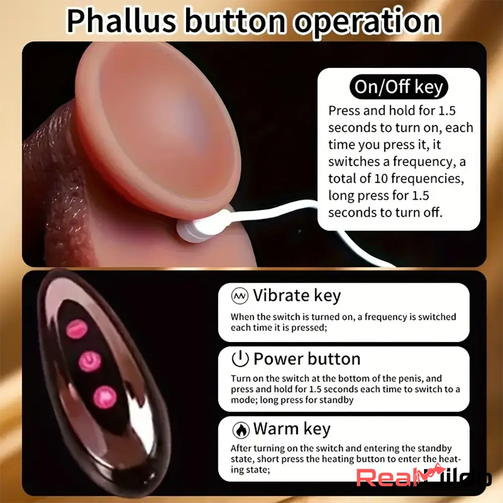 8.46in Vibrating Heating Silicone Uncut Big Dildo With Sliding Skin Penis Real Dildo