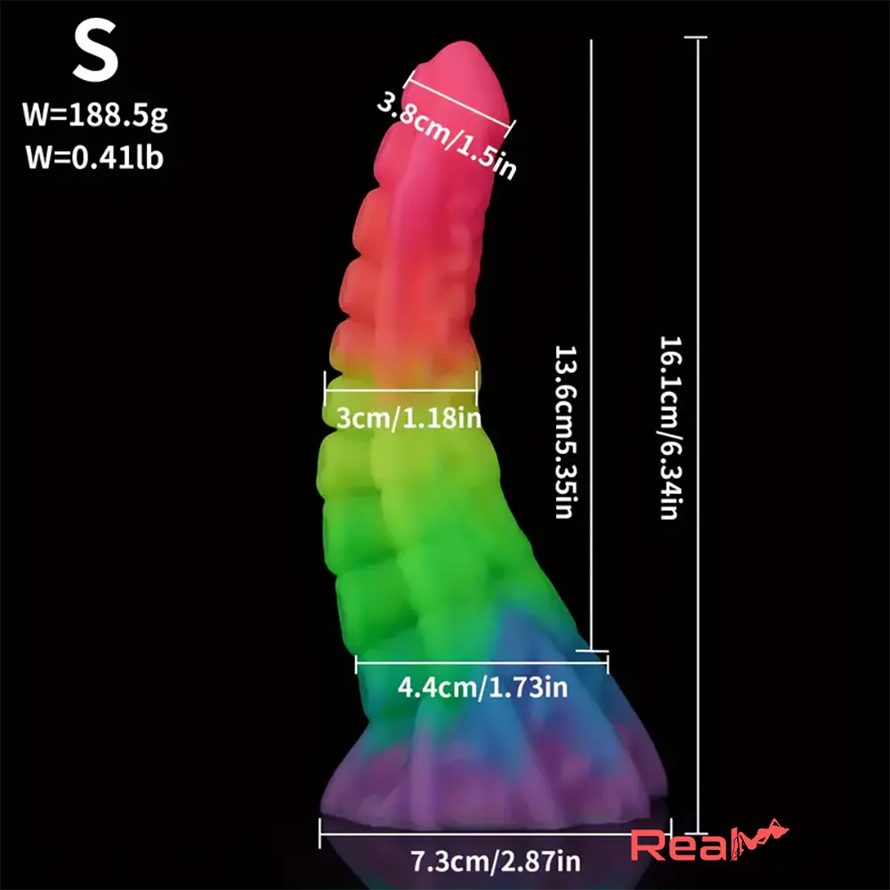 6.34in 8.66in Silicone Soft Rainbow Cock Tentacle Luminous Intimate Dildo Real Dildo