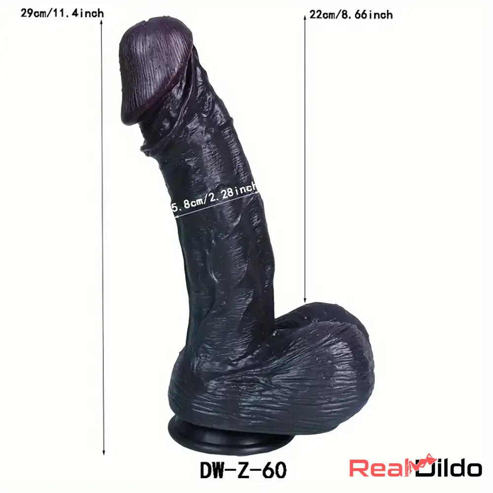 11.4in Silicone Ebony Large Soft Dildo For Adults Strong Suction Cup Real Dildo