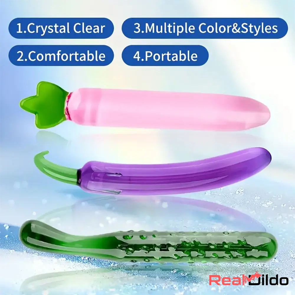 6.2in 7.5in 7.7in Discreet Colors Fruit Vegetable Crystal Glass Anal Plug Dildo Real Dildo
