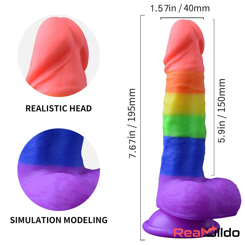 7.67in Silicone Rainbow Soft Dildo For Gay LGBT Adult Intimate Stimulation Real Dildo