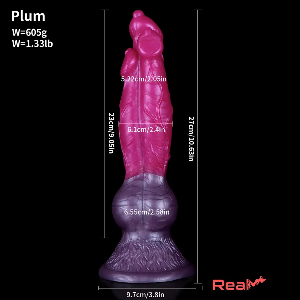 10.63in Fantasy Big Dog Penis Animal 3in1 Head Silicone Cock Dildo Real Dildo