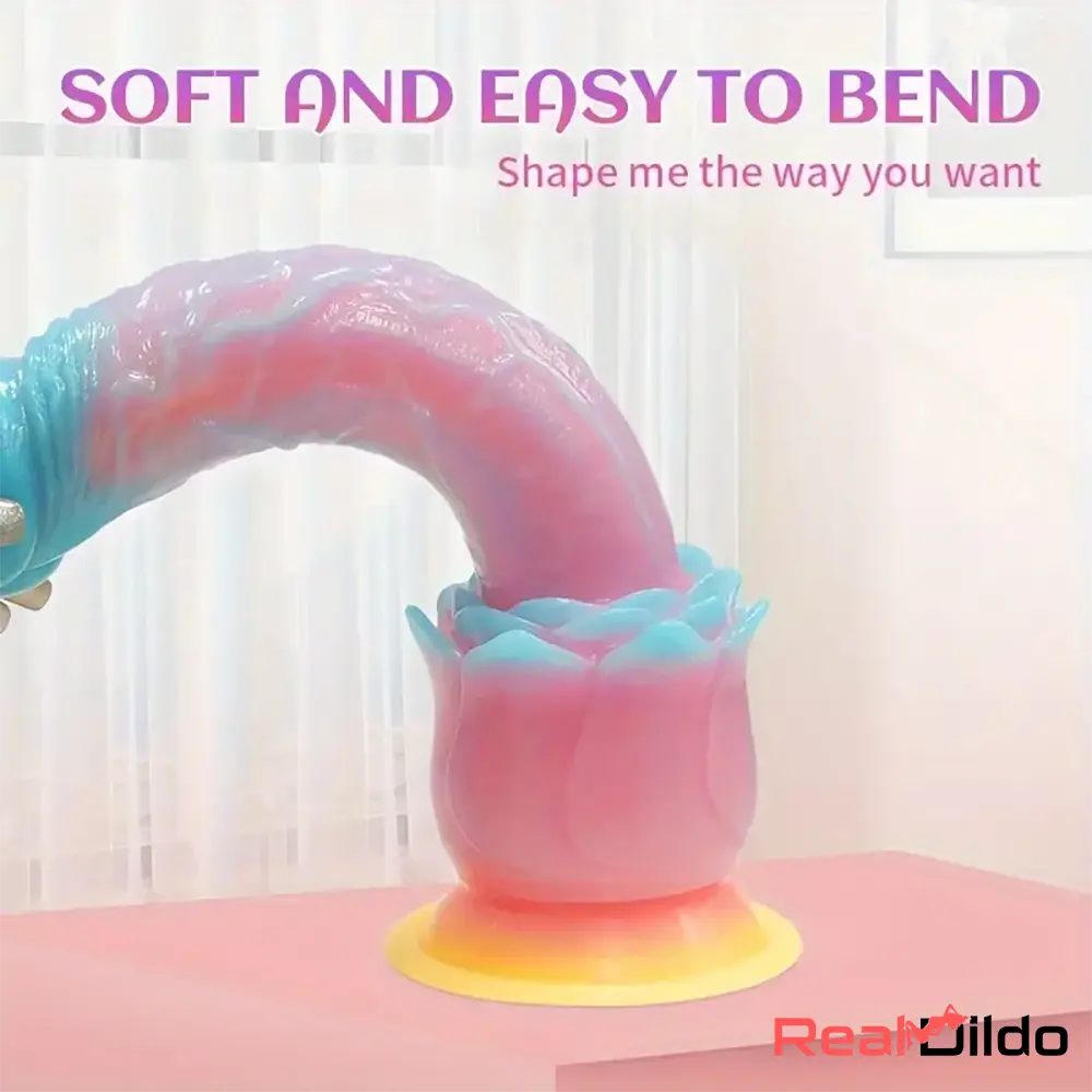 9.84in Silicone Soft Luminous Fantasy Cock Dildo With Rose Flower Base Real Dildo