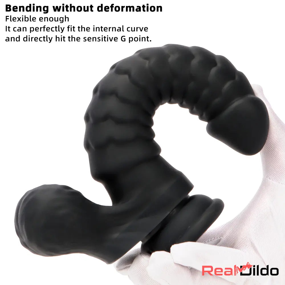 8.07in Big Black Weird Double Layer Silicone Soft Scale Caterpillar Dildo Real Dildo