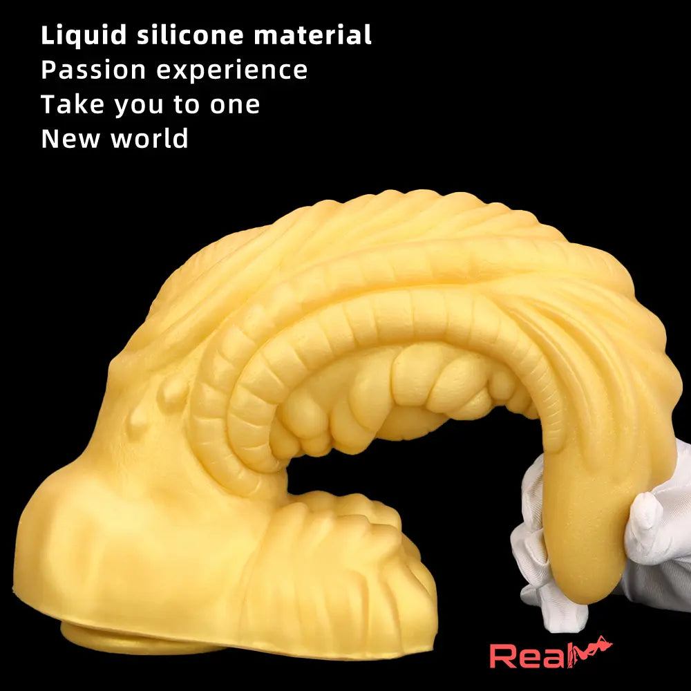 14.56in Gold Liquid Large Soft Long Fantasy Silicone Male Female Dildo - Real Dildo