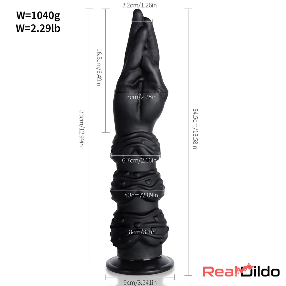 13.58in Fantasy Big Long Black Fist Hand Silicone Soft Dildo Adult Toy - Real Dildo