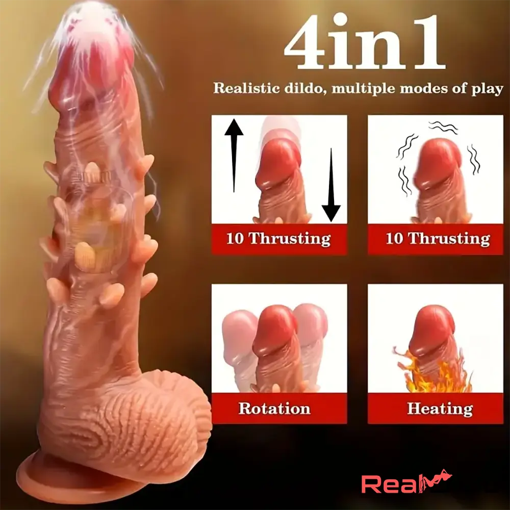8.6in Large Spiked Flexible Unisex Thrusting Rotation Silicone Soft Heated Dildo