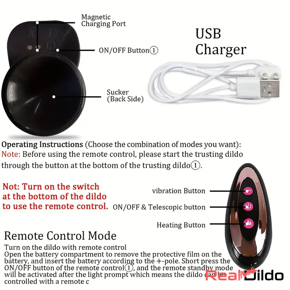 8.6in Soft Big Silicone Thrusting Vibrating Heating Remote Ebony Auto Dildo Real Dildo