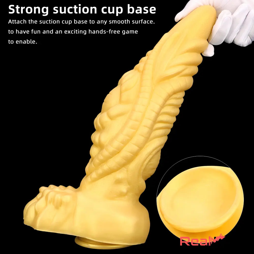 14.56in Gold Liquid Large Soft Long Fantasy Silicone Male Female Dildo - Real Dildo