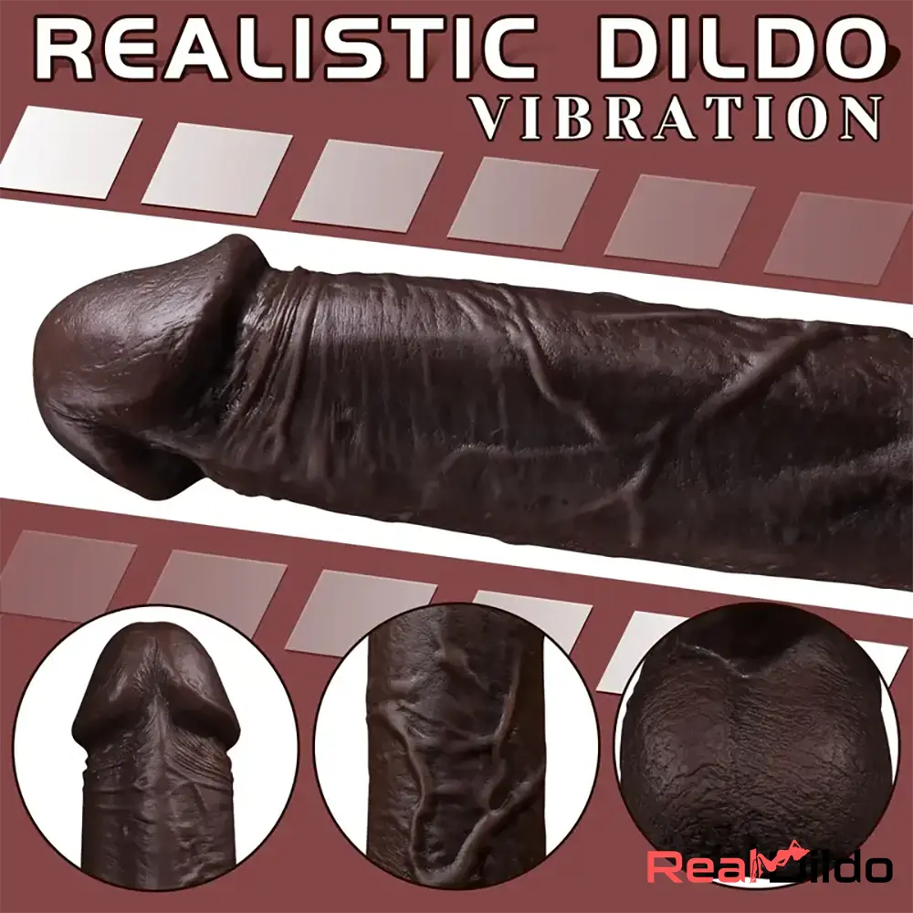 8.6in Soft Big Silicone Thrusting Vibrating Heating Remote Ebony Auto Dildo Real Dildo