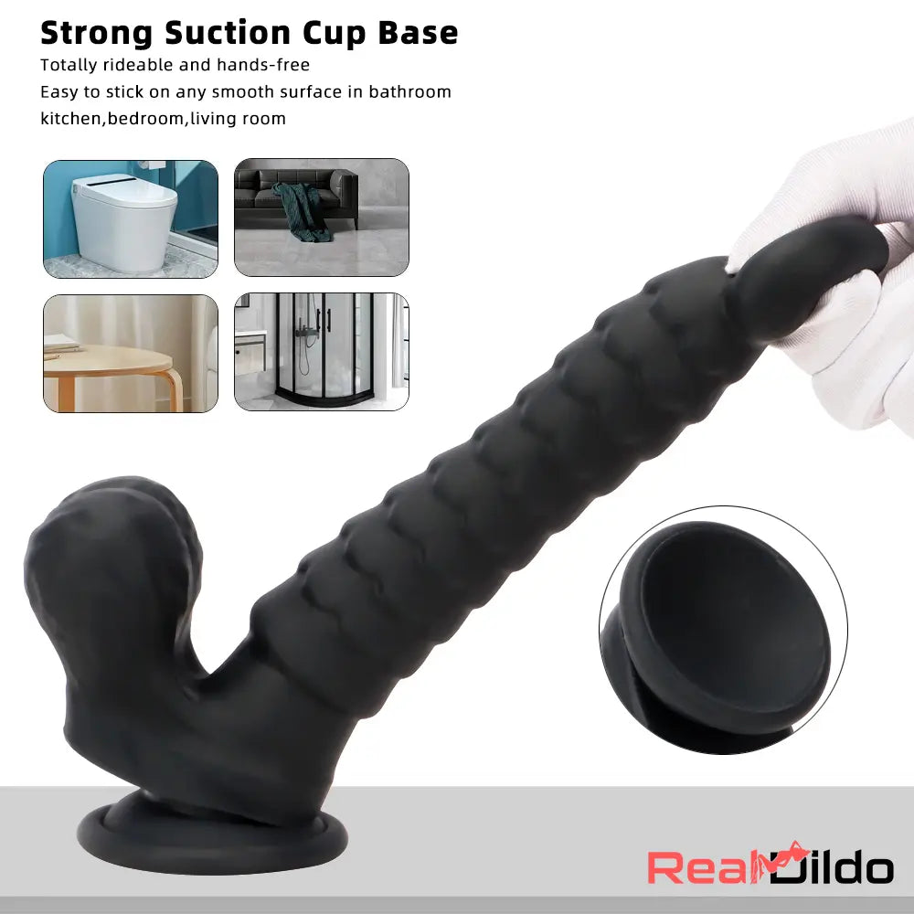 8.07in Big Black Weird Double Layer Silicone Soft Scale Caterpillar Dildo Real Dildo