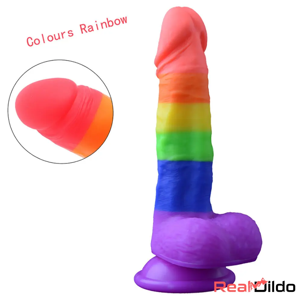 7.67in Silicone Rainbow Soft Dildo For Gay LGBT Adult Intimate Stimulation Real Dildo