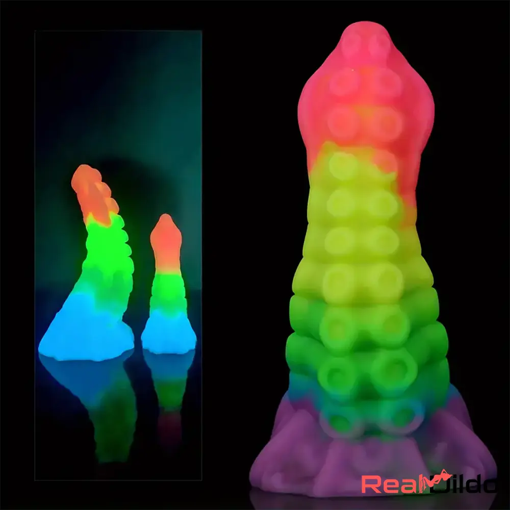 6.34in 8.66in Silicone Soft Rainbow Cock Tentacle Luminous Intimate Dildo Real Dildo