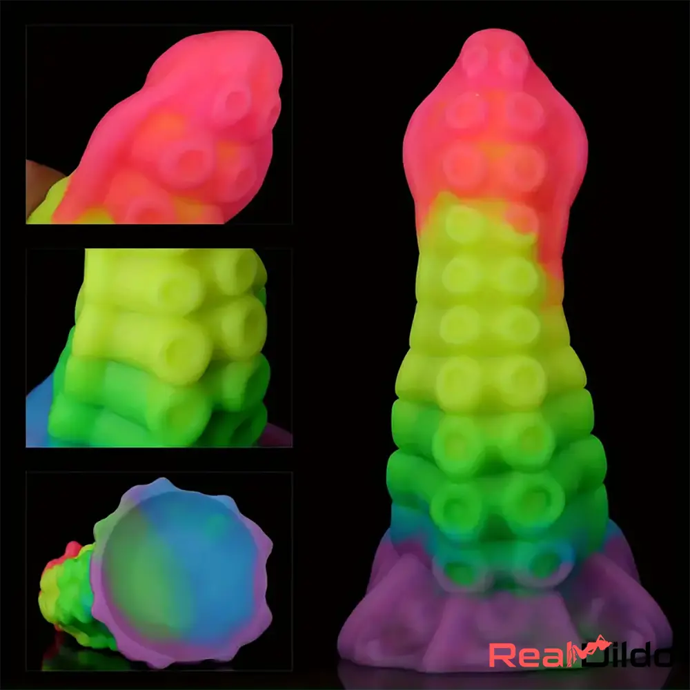 6.34in 8.66in Silicone Soft Rainbow Cock Tentacle Luminous Intimate Dildo Real Dildo