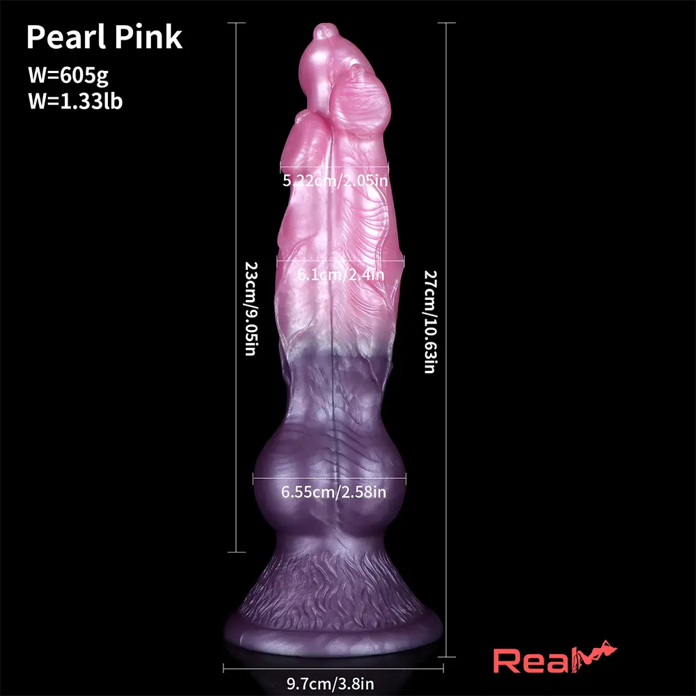10.63in Fantasy Big Dog Penis Animal 3in1 Head Silicone Cock Dildo Real Dildo
