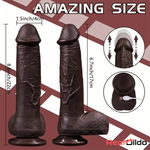 8.6in Soft Big Silicone Thrusting Vibrating Heating Remote Ebony Auto Dildo Real Dildo