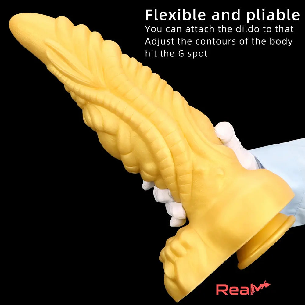 14.56in Gold Liquid Large Soft Long Fantasy Silicone Male Female Dildo - Real Dildo