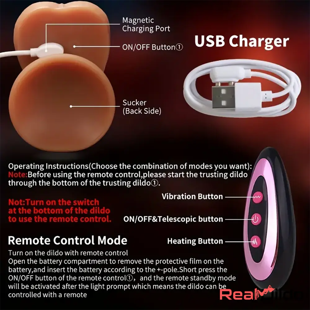 8.66in 4in1 Automatic Soft Vibrating Thrusting Heating Strap on Dildo Real Dildo