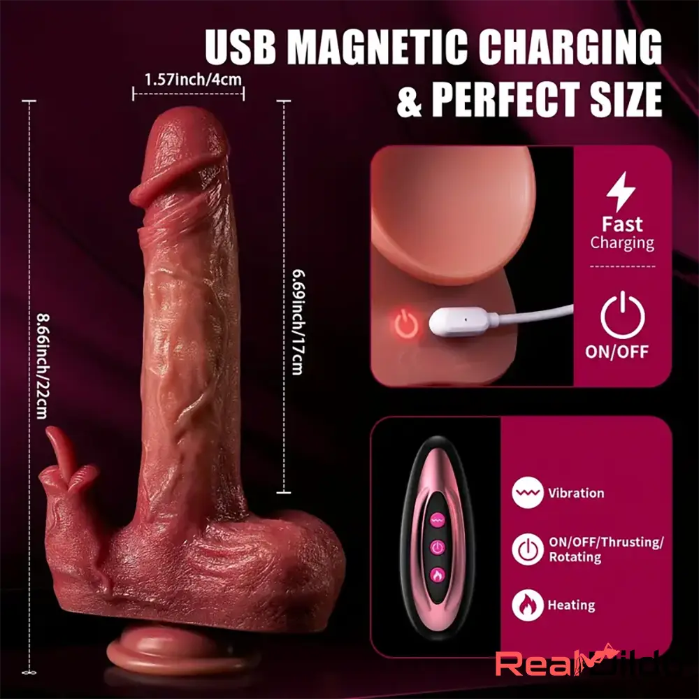 8.66in Realistic Thrusting Licking Heating Vibrator Dildo For Women Anal Clit Real Dildo