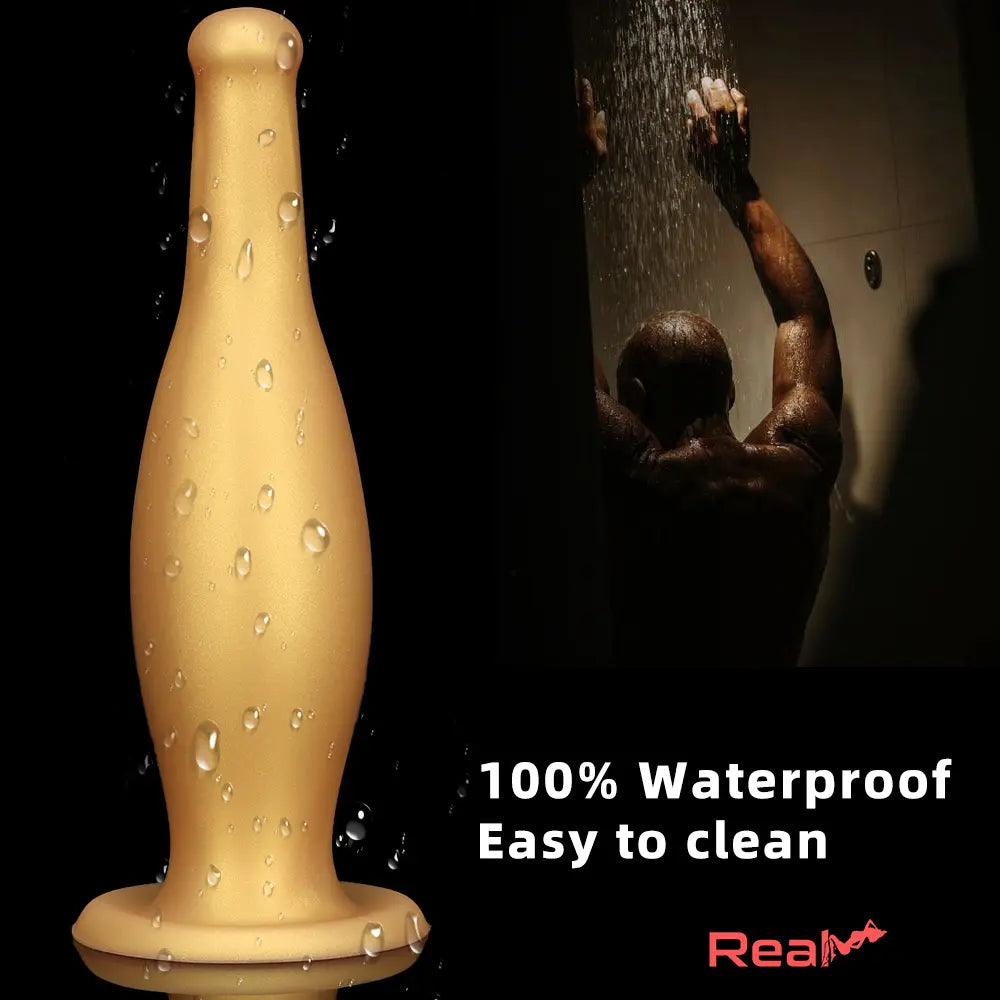 6.7in 11.41in Gold Beer Bottle Silicone Soft Big Anal Butt Plug Thick Dildo - Real Dildo