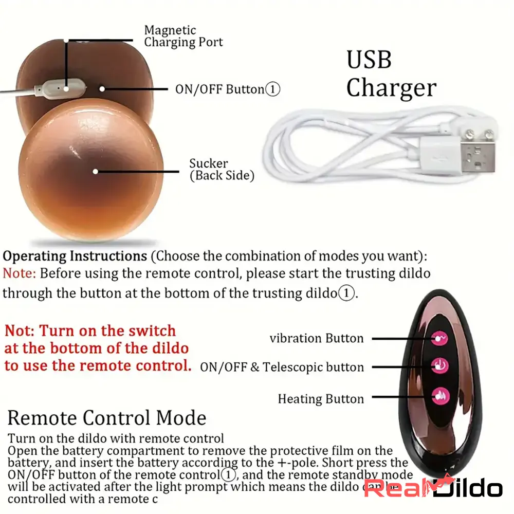 8.7in Soft Big Silicone Thrusting Rotating Heating Remote Penis Auto Dildo Real Dildo