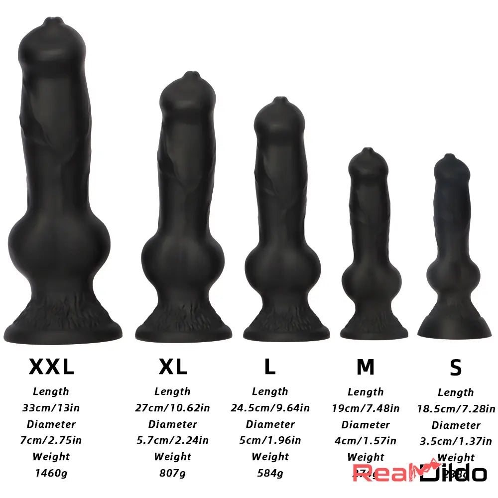 7.28in 7.48in 9.64in 10.62in 13in Big Black Silicone Dog Cock Animal Dildo Real Dildo