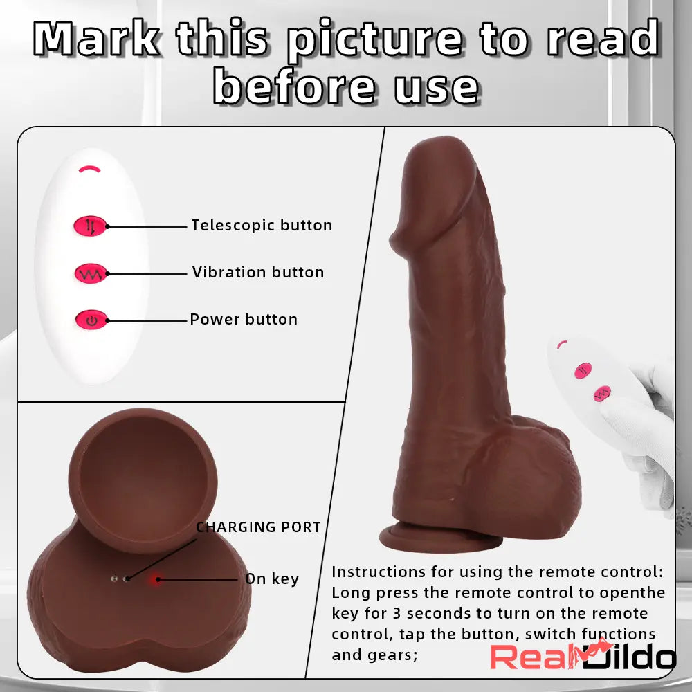 8.85in 3in1 Intelligent Heating Thrusting Vibrating Electric Ebony Large Dildo Real Dildo