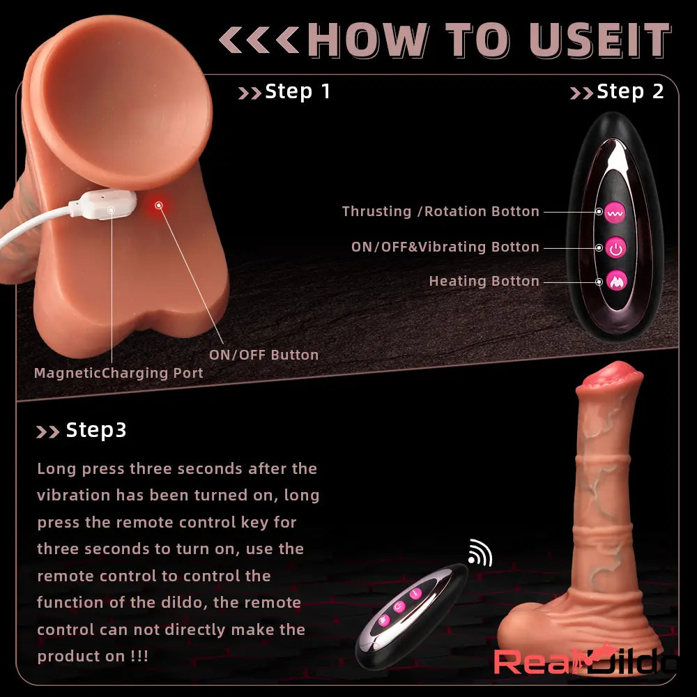 8.85in 4in1 Heating Thrusting Vibrating Rotation Remote Horse Anal Dildo Real Dildo
