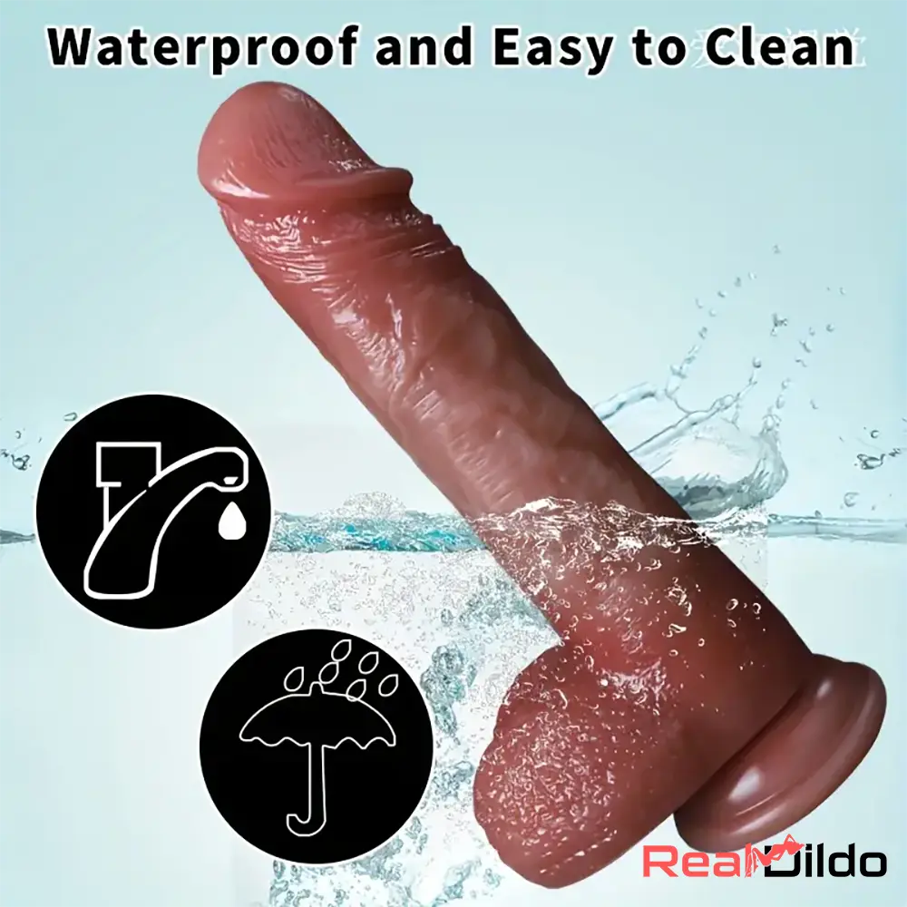 8.46in Vibrating Heating Silicone Uncut Big Dildo With Sliding Skin Penis Real Dildo