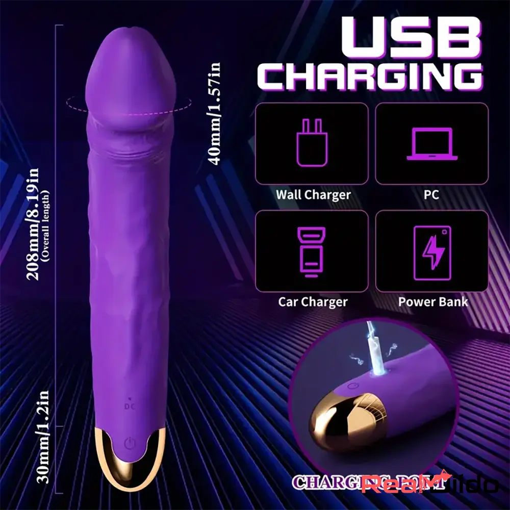 8.19in Big Vibrating Rotation Auto Dildo BDSM Sex Toy For G Spot Love Toy Real Dildo