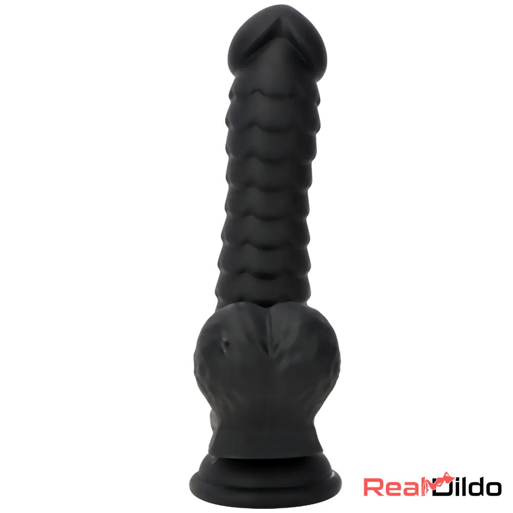 8.07in Big Black Weird Double Layer Silicone Soft Scale Caterpillar Dildo Real Dildo