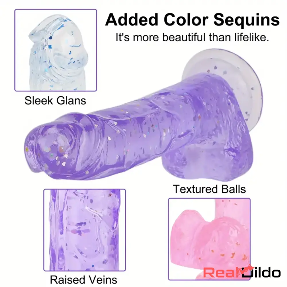 7.3in 7.9in Medical Silicone Confetti Clear Suction Cup Skin Feeling Dildo - Real Dildo