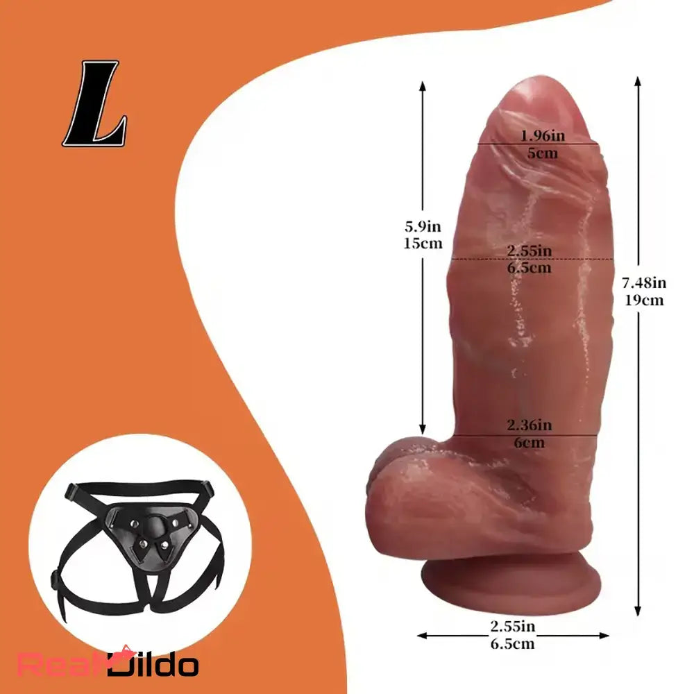 6.69in 7.08in 7.48in Uncut Strap on Dildo For Hands Free Anal Vagina Play