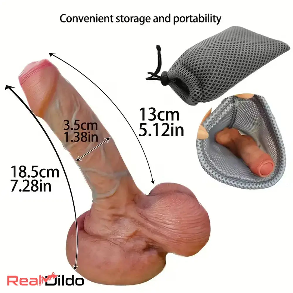 7.28in Foreskin Uncut Silicone Soft Dildo Suction Cup Anal Cock Sex Toy