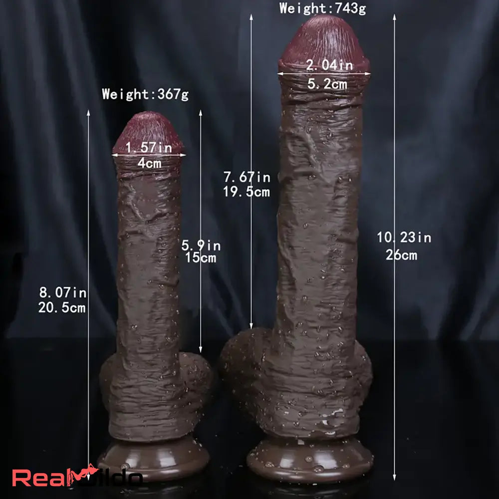 8.07in 10.23in Realistic Soft Silicone Anal Ebony Uncut Big Person Mold Dildo