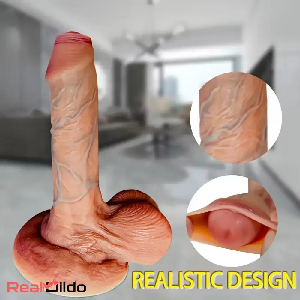 7.28in Foreskin Uncut Silicone Soft Dildo Suction Cup Anal Cock Sex Toy