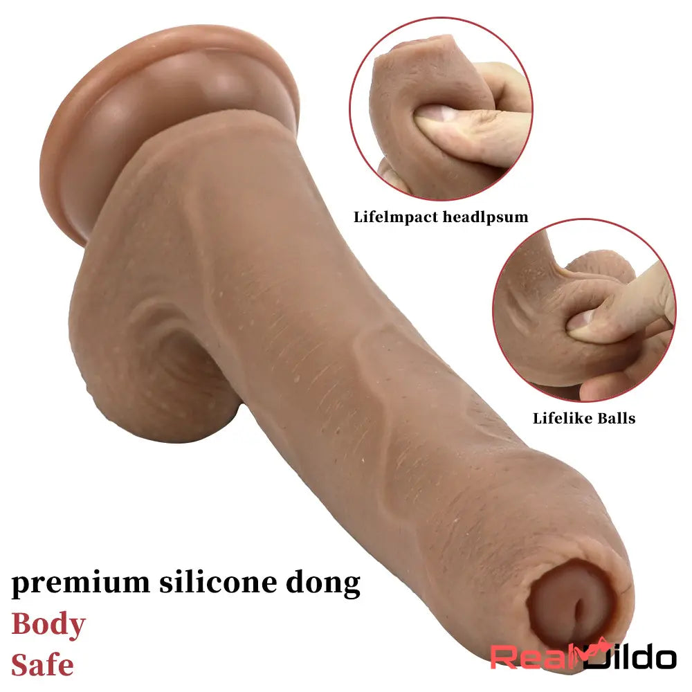8.66in Uncut Silicone Soft Anal Real Dildo Male And Female Masturbator