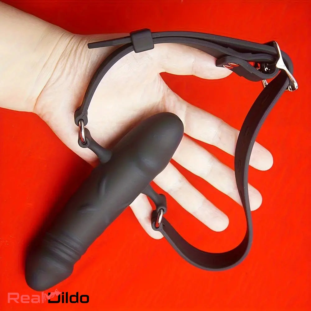 5.83in Double-Ended Silicone Face Dildo Gag with Adjustable Strap Cock Toy