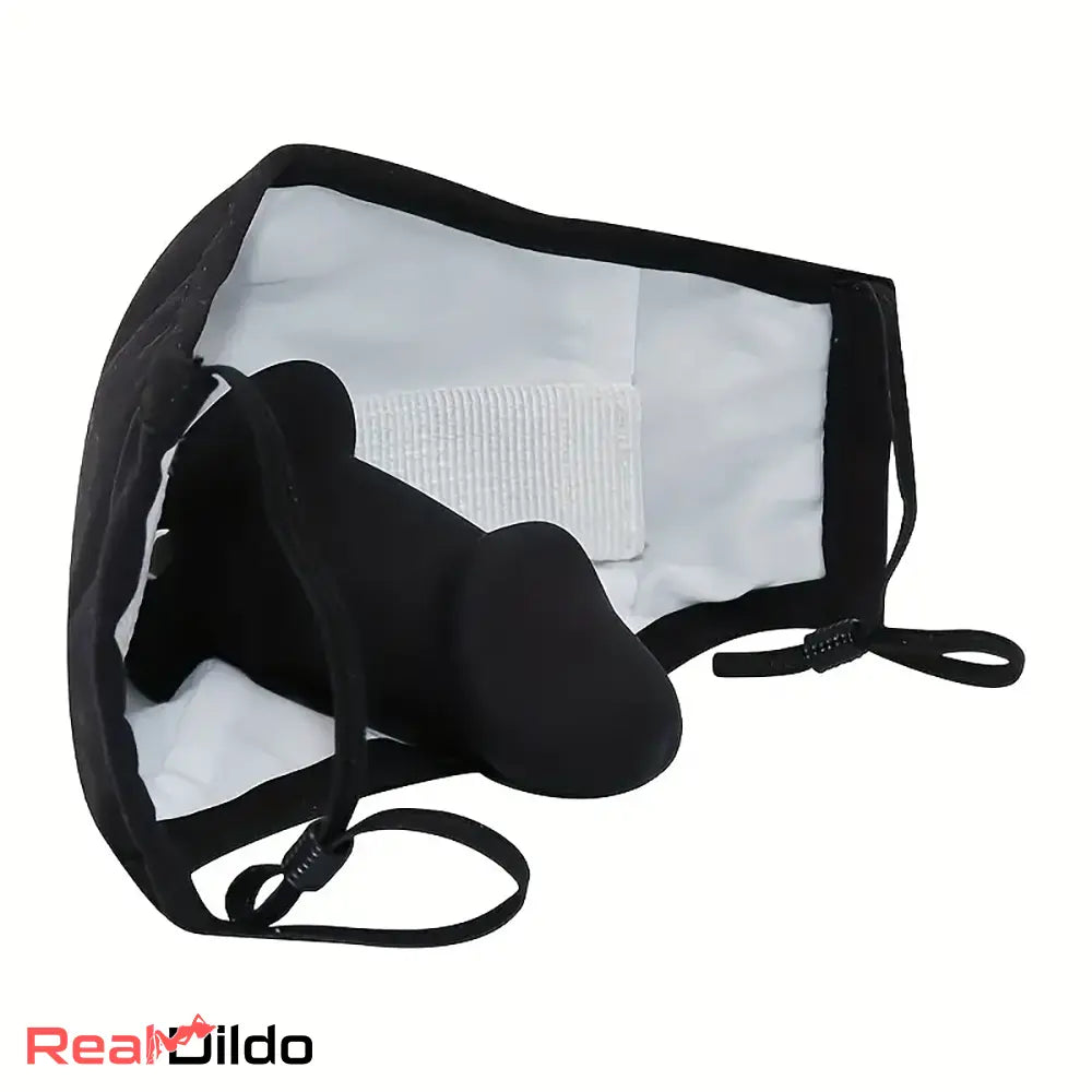 3.11in Wearable Mouth Face Mask Black Mini Dildo For Adult Couple Flirting