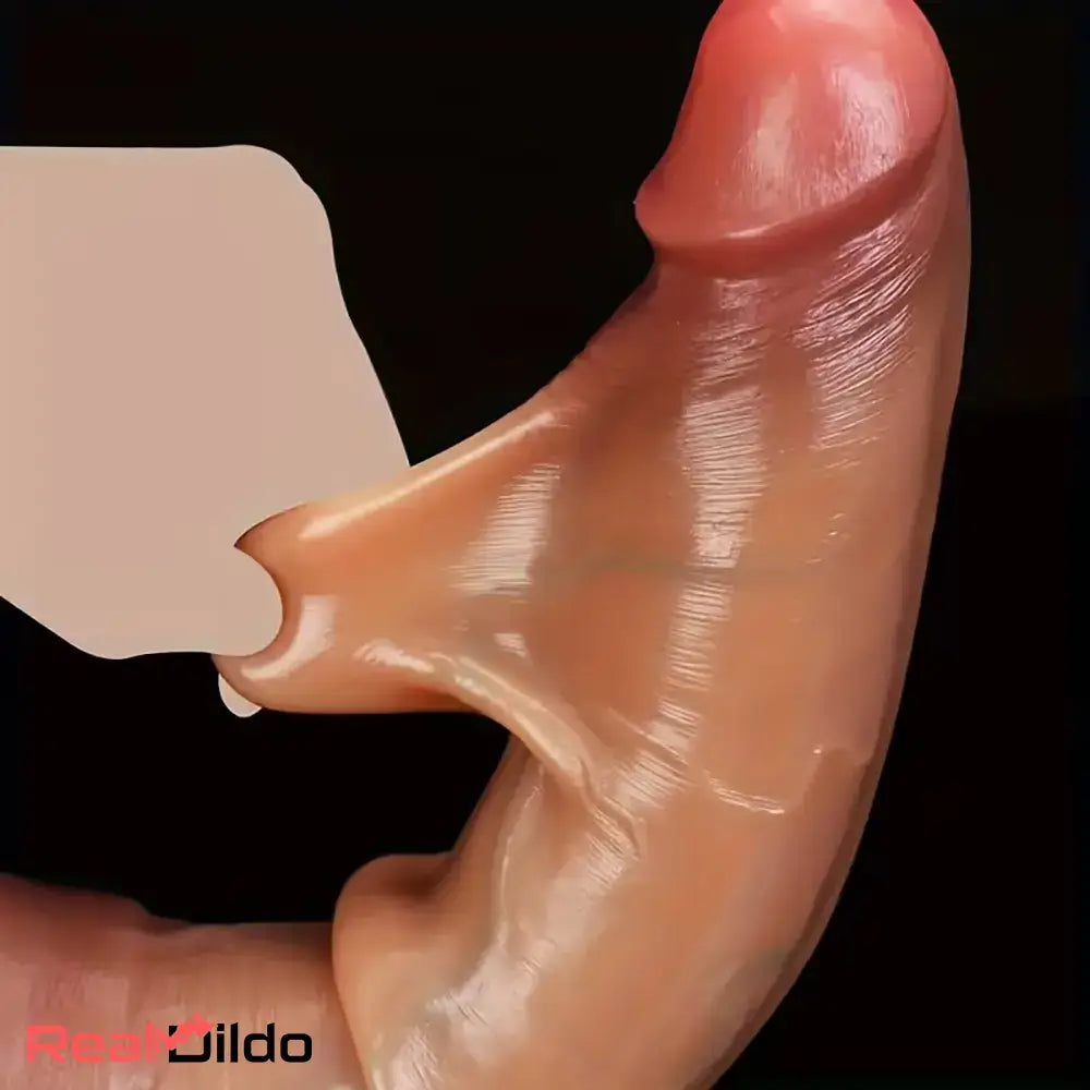 9.84in 11.81in Dual Layer Silicone Soft Dildo With Sliding Foreskin Cock