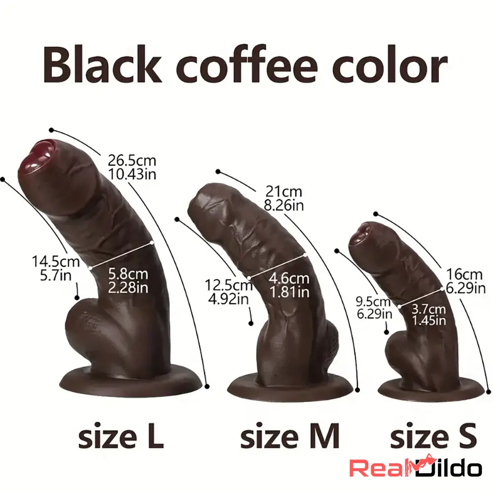 6.29in 8.26in 10.43in Ebony Silicone Soft Real Coffee Dildo For Safety Real Dildo