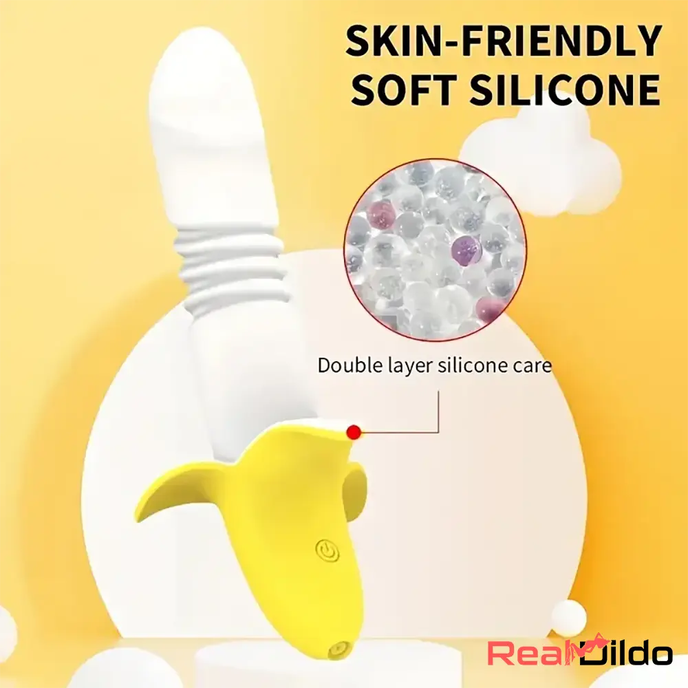 7.59in Banana Thrusting Vibrating Silicone Soft Dildo Vagina Massager - Real Dildo