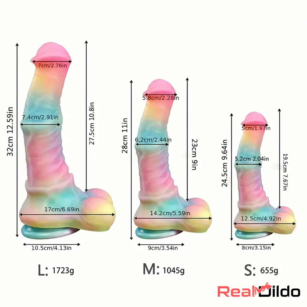 9.65in 11.02in 12.6in Rainbow Luminous Big Anal Horse Silicone Dildo Real Dildo
